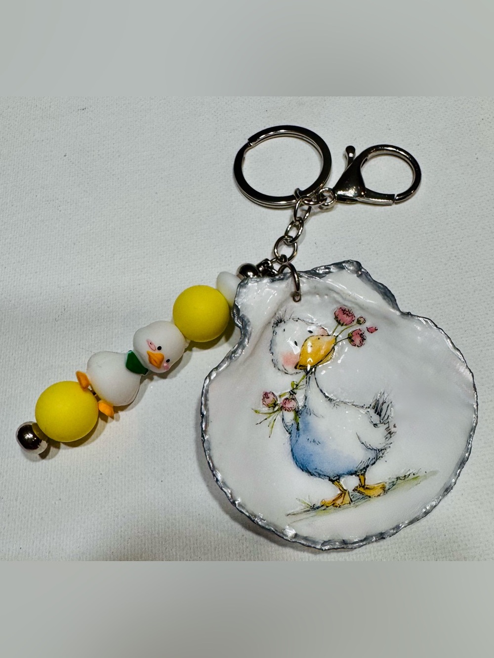 Duckling Keychain Charm - White & Yellow Cute Bird Accessory